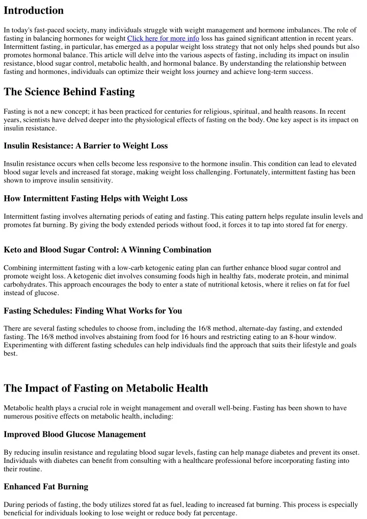 PPT - The Role of Fasting in Balancing Hormones for Weight Loss ...