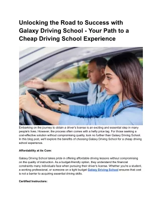 Unlocking the Road to Success with Galaxy Driving School - Your Path to a Cheap Driving School Experience