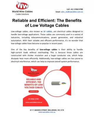 Reliable and Efficient_ The Benefits of Low Voltage Cables
