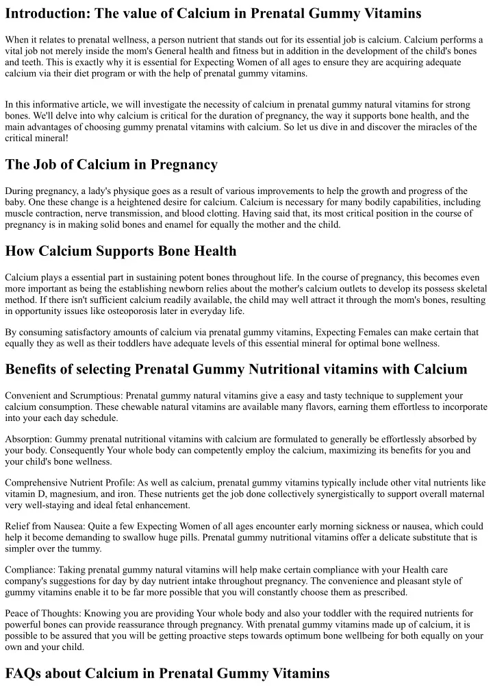 introduction the value of calcium in prenatal