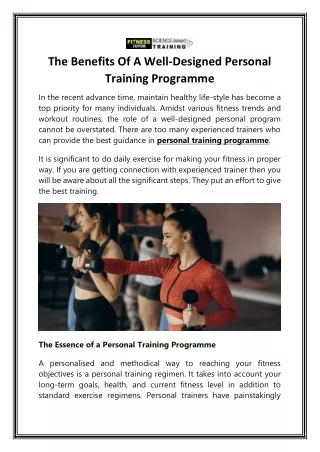 The Benefits Of A Well-Designed Personal Training Programme