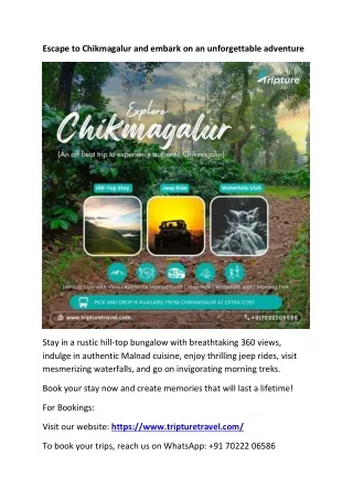 Escape to Chikmagalur and embark on an unforgettable adventure With Tripture