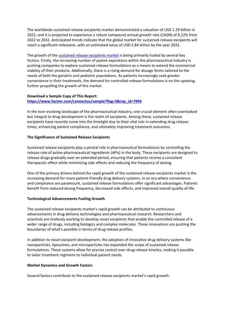 the worldwide sustained release excipients market