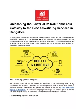 Unleashing the Power of IM Solutions_ Your Gateway to the Best Advertising Services in Bangalore