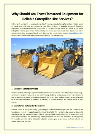Why Should You Trust Flamsteed Equipment for Reliable Caterpillar Hire Services
