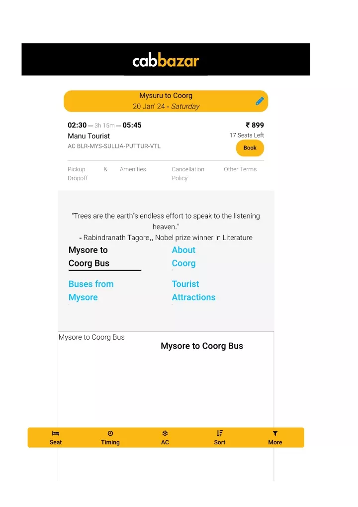 mysore to coorg bus tickets