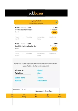 mysore to ooty bus tickets