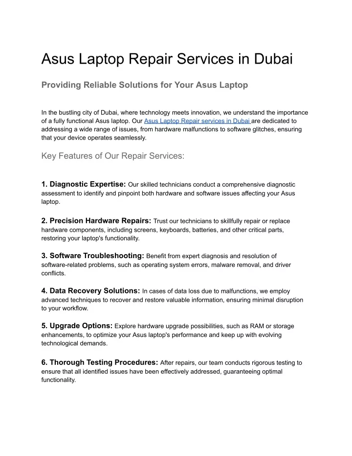 asus laptop repair services in dubai