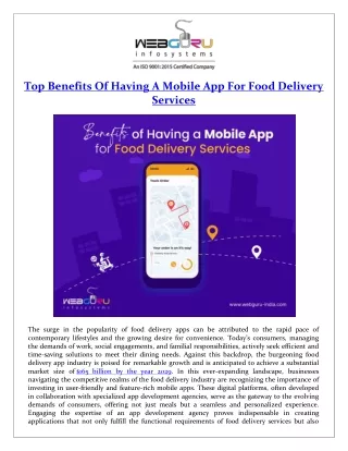 Top Benefits Of Having A Mobile App For Food Delivery Services