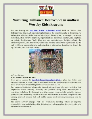 Nurturing Brilliance Best School in Andheri West by Kidsnkrayons
