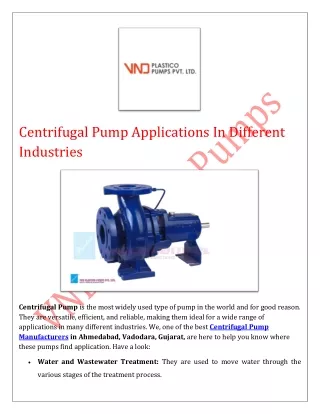 Centrifugal Pump Applications In Different Industries