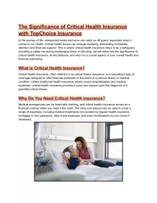 The Significance of Critical Health Insurance with TopChoice Insurance