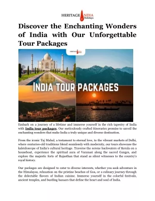 Discover the Enchanting Wonders of India with Our Unforgettable Tour Packages