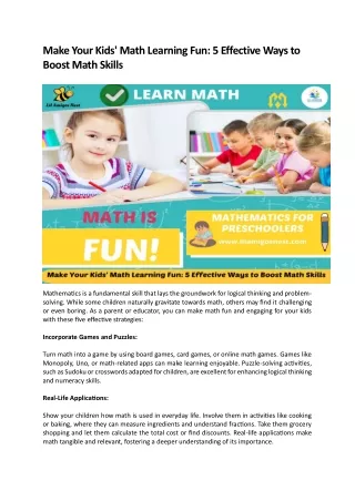 Make Your Kids' Math Learning Fun 5 Effective Ways to Boost Math Skills