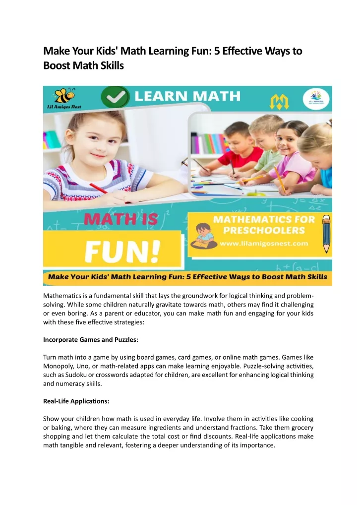 make your kids math learning fun 5 effective ways