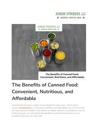 The Benefits of Canned Food
