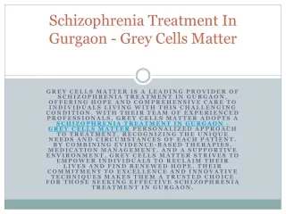 Schizophrenia Treatment In Gurgaon - Grey Cells Matter