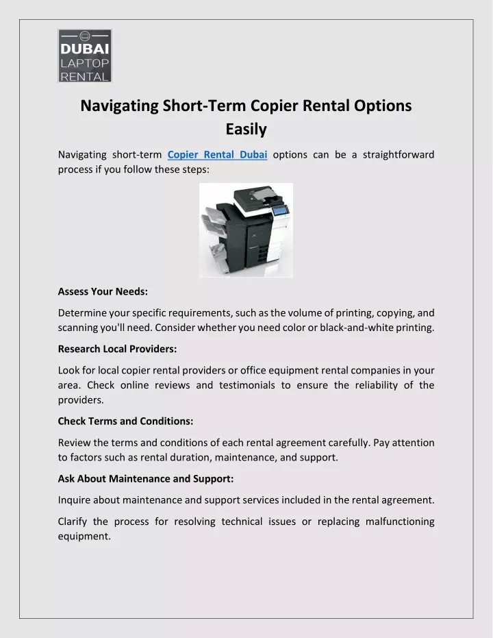 navigating short term copier rental options easily