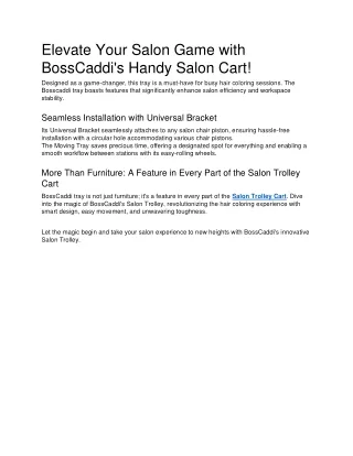 Elevate Your Salon Game with BossCaddi's Handy Salon Cart!