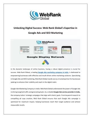 Web Rank Global's Expertise in Google Ads and SEO Marketing