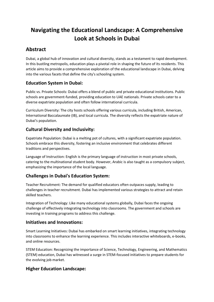 PPT - Navigating the Educational Landscape: A Comprehensive Look at Schools in Dubai PowerPoint 