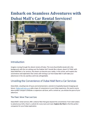 Embark on Seamless Adventures with Dubai Mall's Car Rental Services