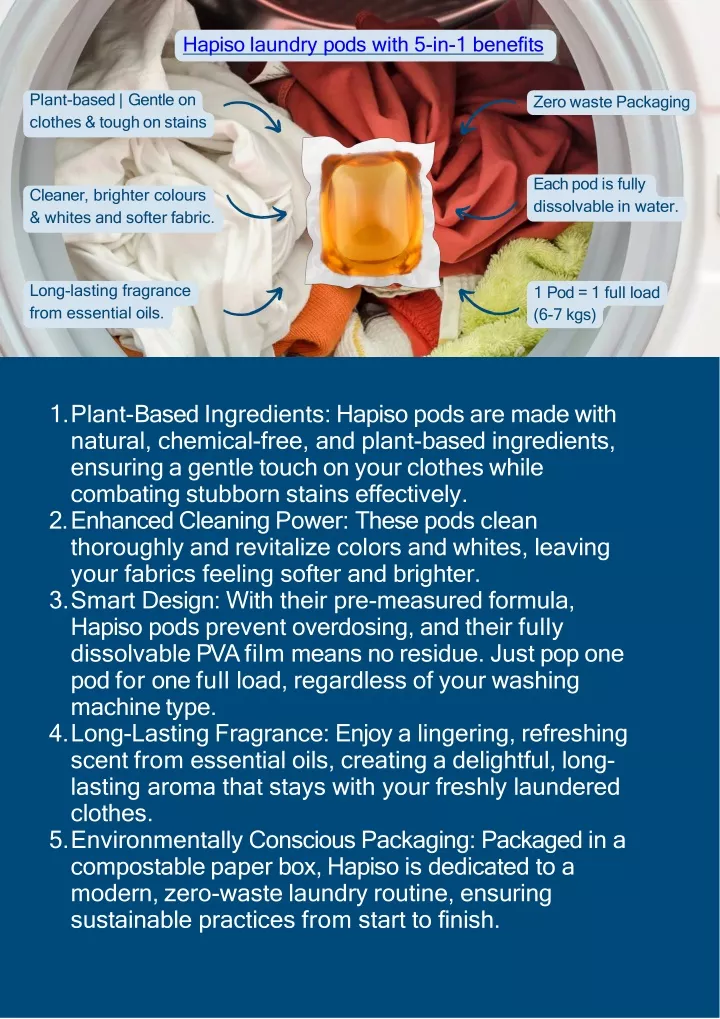 hapiso laundry pods with 5 in 1 benefits