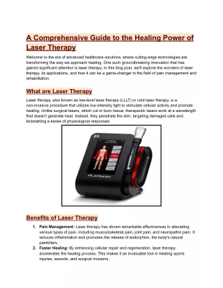 A Comprehensive Guide to the Healing Power of Laser Therapy