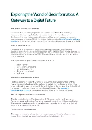 Exploring the World of Geoinformatics: A Gateway to a Digital Future