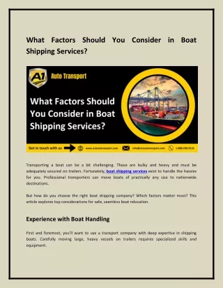 What Factors Should You Consider in Boat Shipping Services