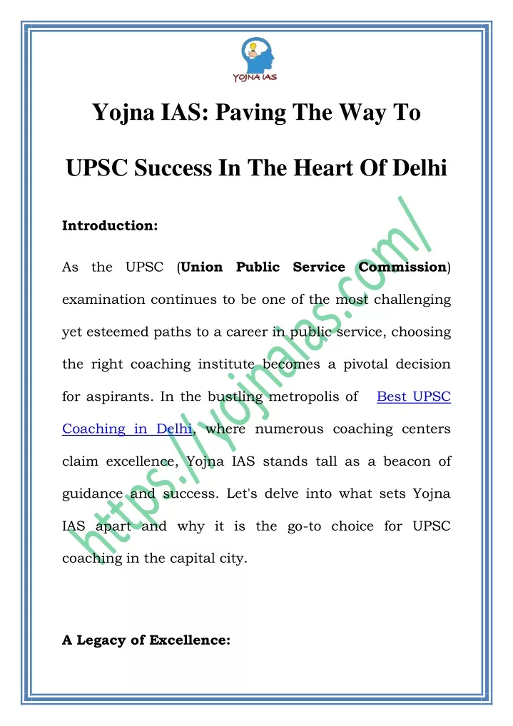 yojna ias paving the way to