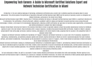 Empowering Tech Careers: A Guide to Microsoft Certified Solutions Expert and Network Technician Certification in Miami