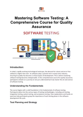 Mastering Software Testing: A Comprehensive Course for Quality Assurance