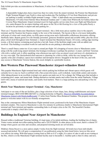Manchester Airport Terminal Resorts; The Best Hotel Deals At Manchester Flight T