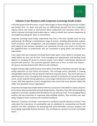 Enhance Your Business with Corporate Concierge Saudi Arabia