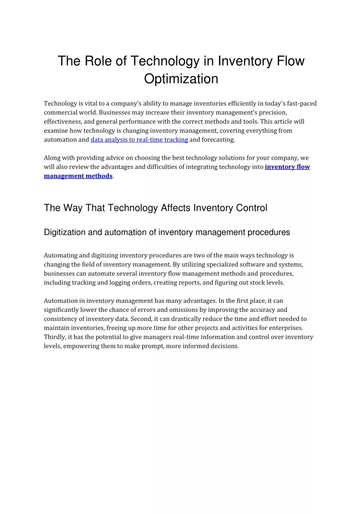 the role of technology in inventory flow