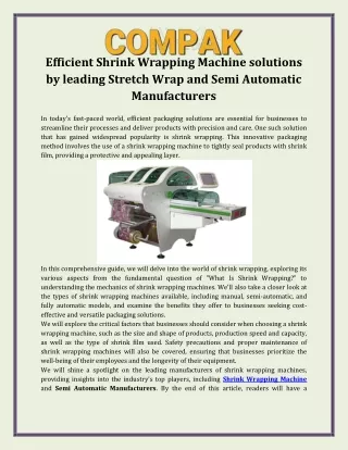 Efficient Shrink Wrapping Machine solutions by leading Stretch Wrap and Semi Automatic Manufacturers