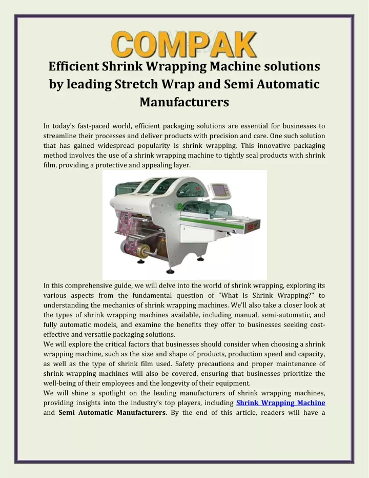efficient shrink wrapping machine solutions