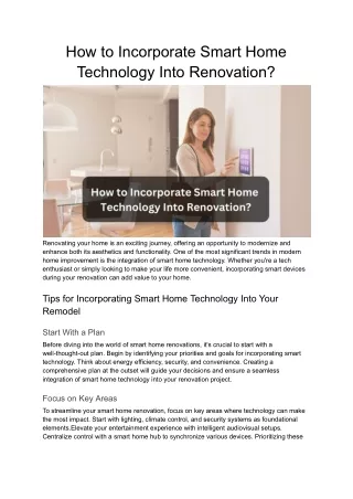 How to Incorporate Smart Home Technology Into Your Renovation