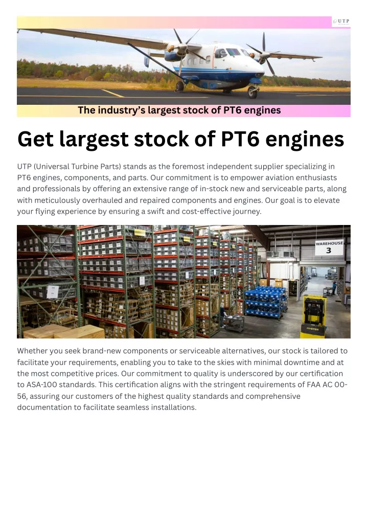 the industry s largest stock of pt6 engines