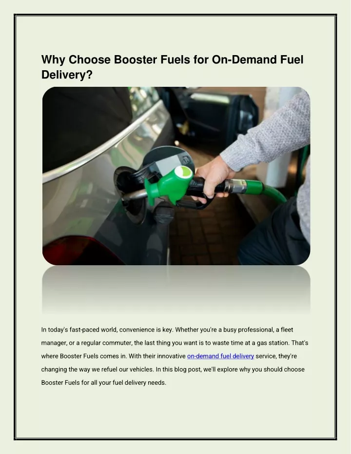 why choose booster fuels for on demand fuel