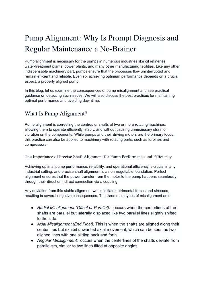 pump alignment why is prompt diagnosis