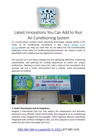 Latest Innovations You Can Add to Your Air Conditioning System