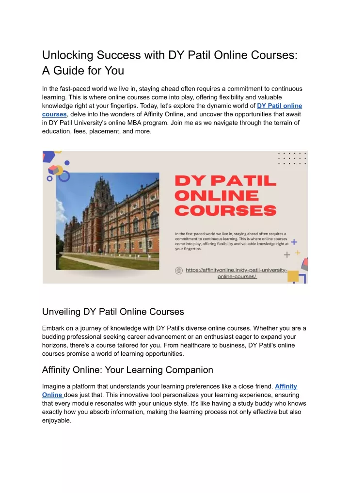 unlocking success with dy patil online courses