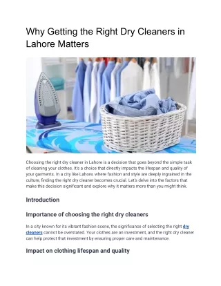 Why Getting the Right Dry Cleaners in Lahore Matters