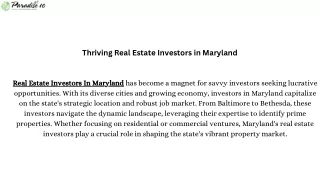 Thriving Real Estate Investors in Maryland