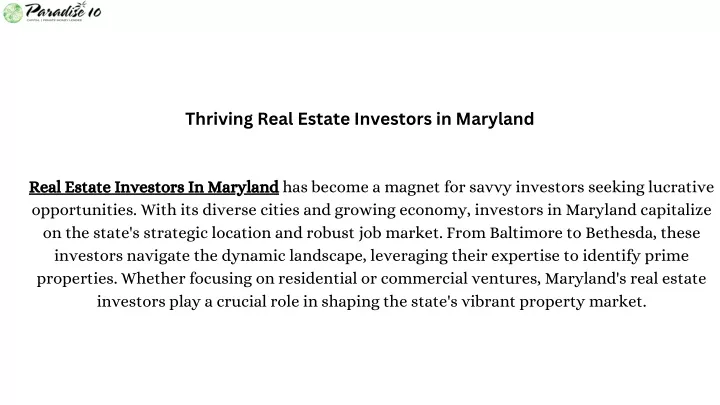 thriving real estate investors in maryland