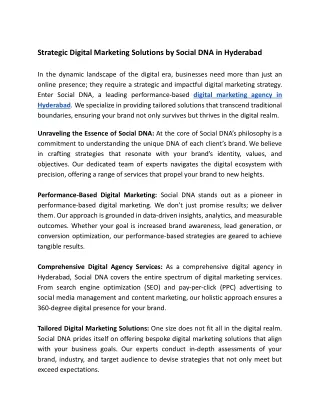 Strategic Digital Marketing Solutions by Social DNA in Hyderabad