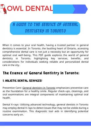 A Guide to the Service of General Dentistry in Toronto