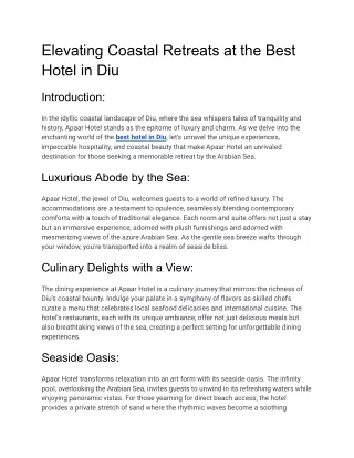 Diu's Dream Stay: Discover the Island's Best Hotel